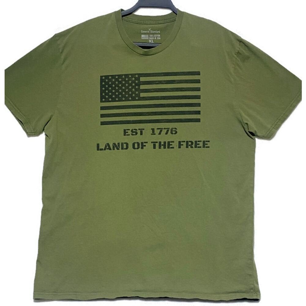 Land of the Free Established 1776 T-Shirt Men's Size Extra Large Army Green